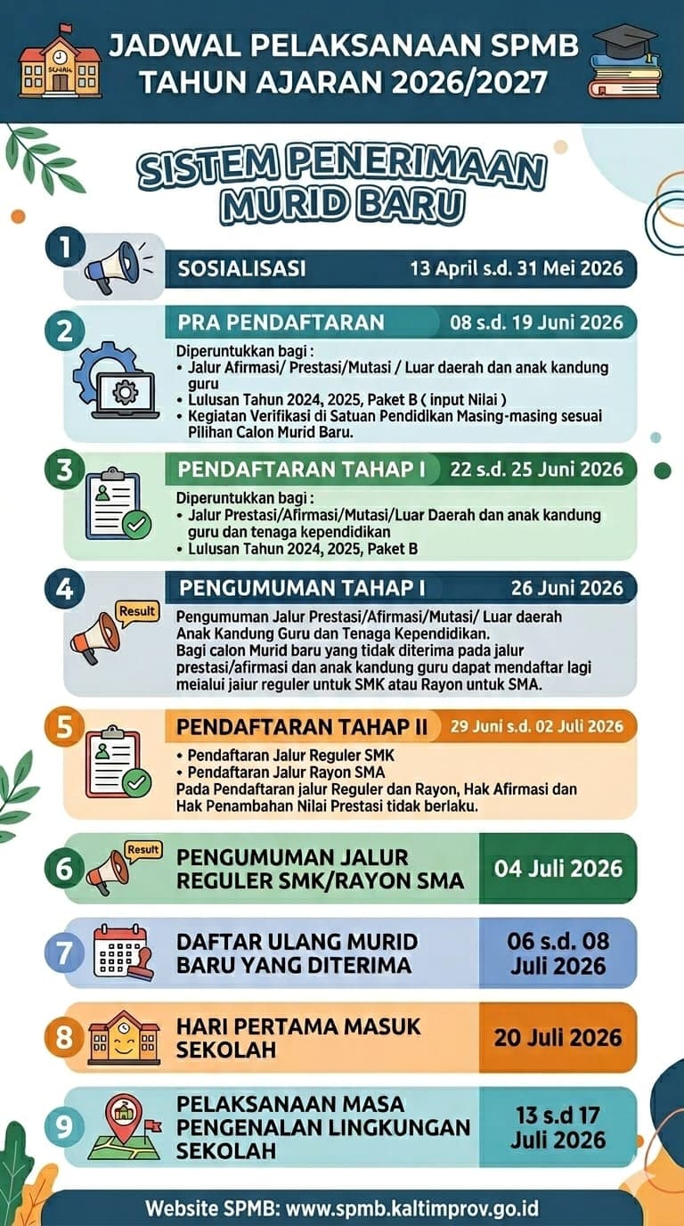 Jadwal Pelaksanaan SPMB Tahun Ajaran 2026/2027